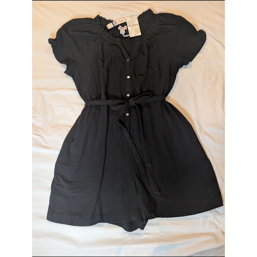 Tommy Bahama Island Gauze Coral Isle Romper Black Cotton Short Sleeve XL NEW